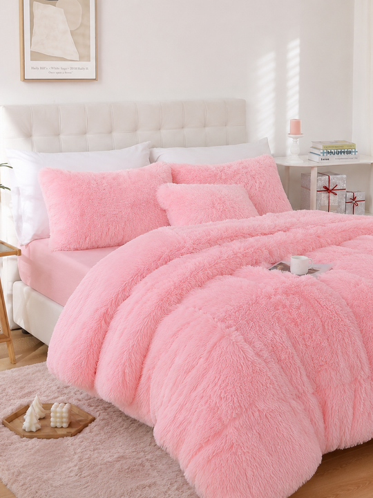 Baby Pink Shaggy Bed Set