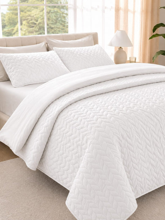 Barron Leaf Frosted White Quilted Bed Spread